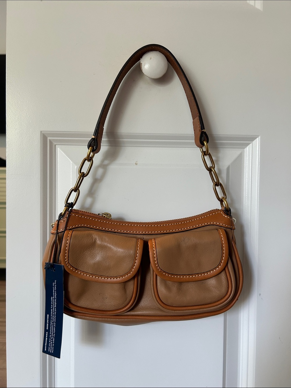 Dooney & Bourke Women’s Tan Leather Shoulder Bag with Front Pockets